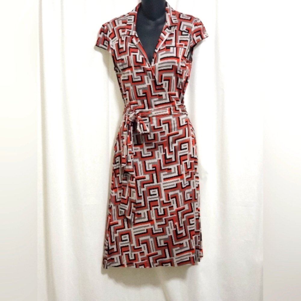 Diane Von Furstenberg Red and White Geometric Dress